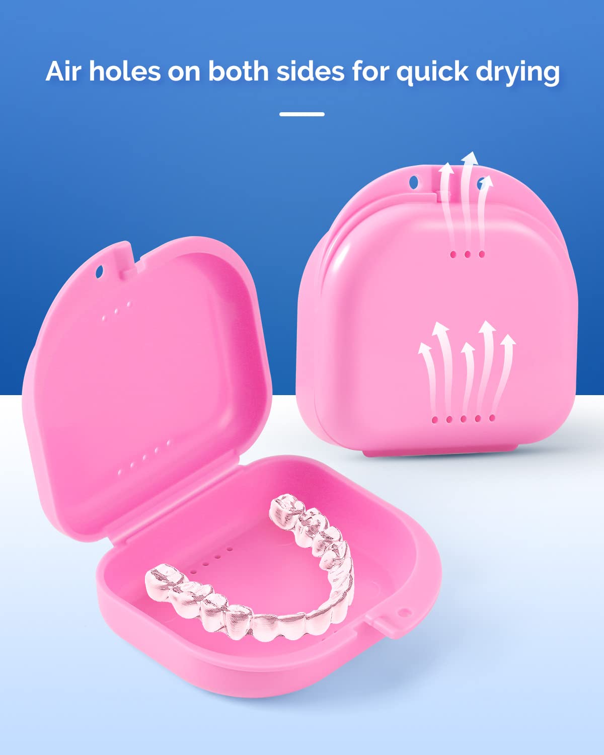 JMU Estuche de retención, estuche de retención de ortodoncia con orificios de ventilación, estuche protector bucal, rosa | Contenedor de almacenamiento dental de plástico, soporte protector bucal con cierre a presión