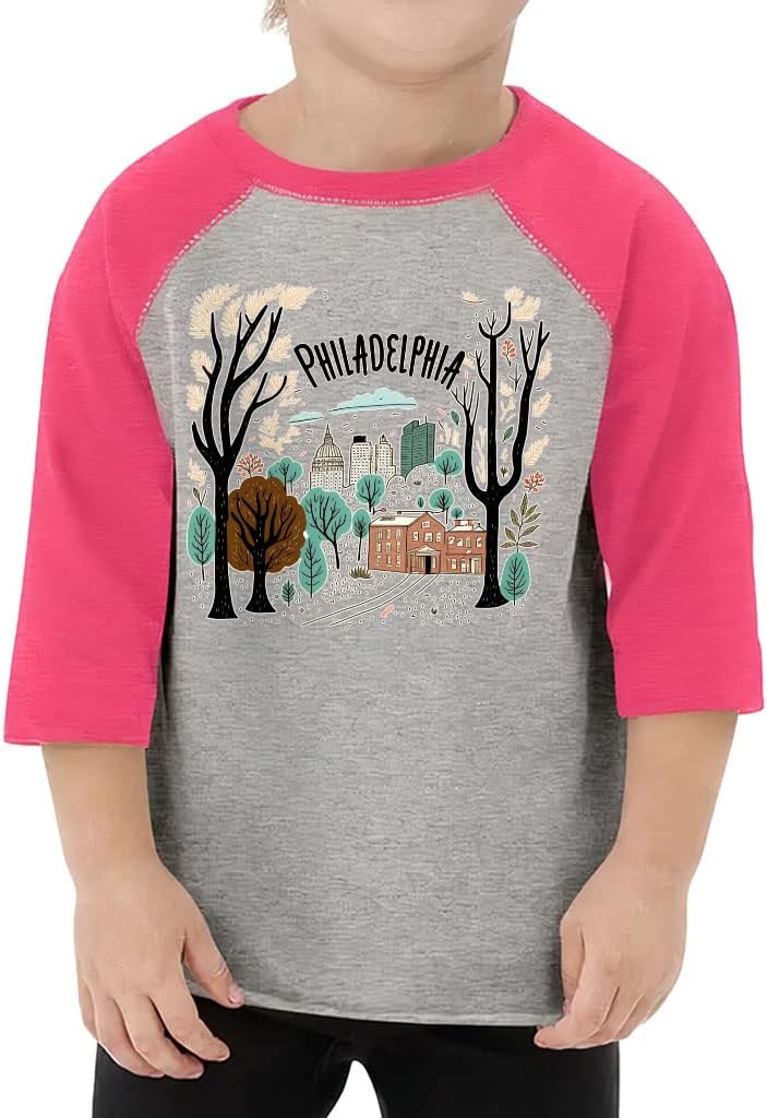Philadelphia Toddler Baseball T-Shirt - Cute 3/4 Sleeve T-Shirt - Printed Kids' Baseball Tee