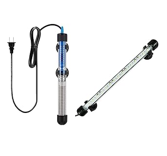 Hunar Aquarium Essentials Fish Tank Multicolour Changing Light and Internal Filter with Biochemical Sponge and Suction Cup Fully Submersible (Light 27cm+ Heater)