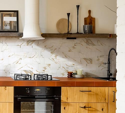 Vista 163 de Paquete de 1 lámina de revestimiento autoadhesivo de 12 x 12 pulgadas, baldosa de pared de PVC para cocina, baño, chimenea, mesa de lavandería o gris