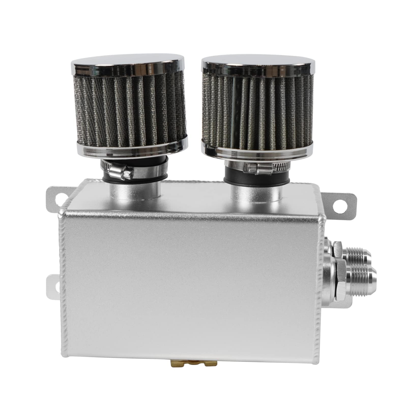 Universal Aluminum 10AN 1.2L Twin Baffle Dual Filter Engine Oil Catch Can Tank With 2 Air Filters Oil Catch Reservoir Tank Can Breather Kit Silver