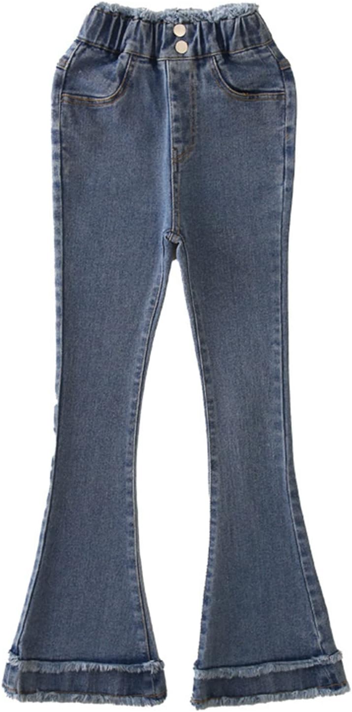 Tollder Girl High Elastic Waist Flare Slimming Leg Pants Casual Long Bell Bottom Jeans Toddler Girl (Blue, 9-10 Years)