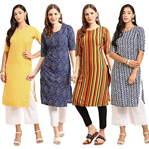 Image of Pinkmint Women's Crepe Digital Print Straight Kurta (Pack of 4)