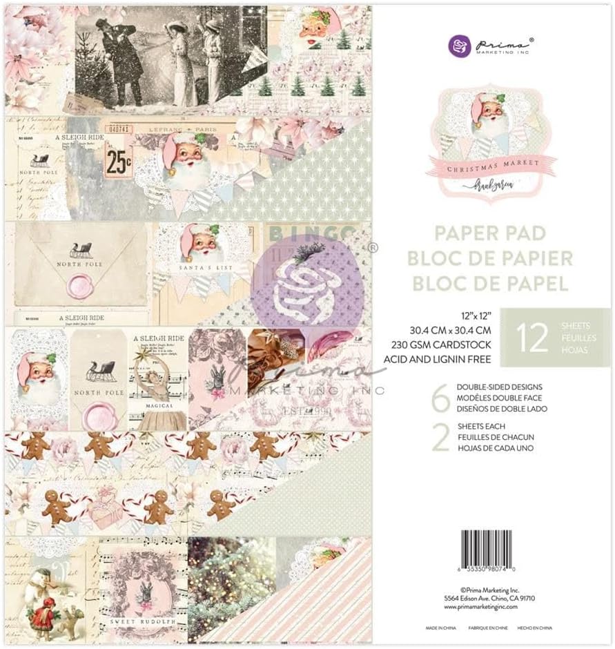 Prima Marketing Double-Sided Paper Pad 12"X12" 12/Pkg-Christmas Market, 6 Foiled Design FG980740