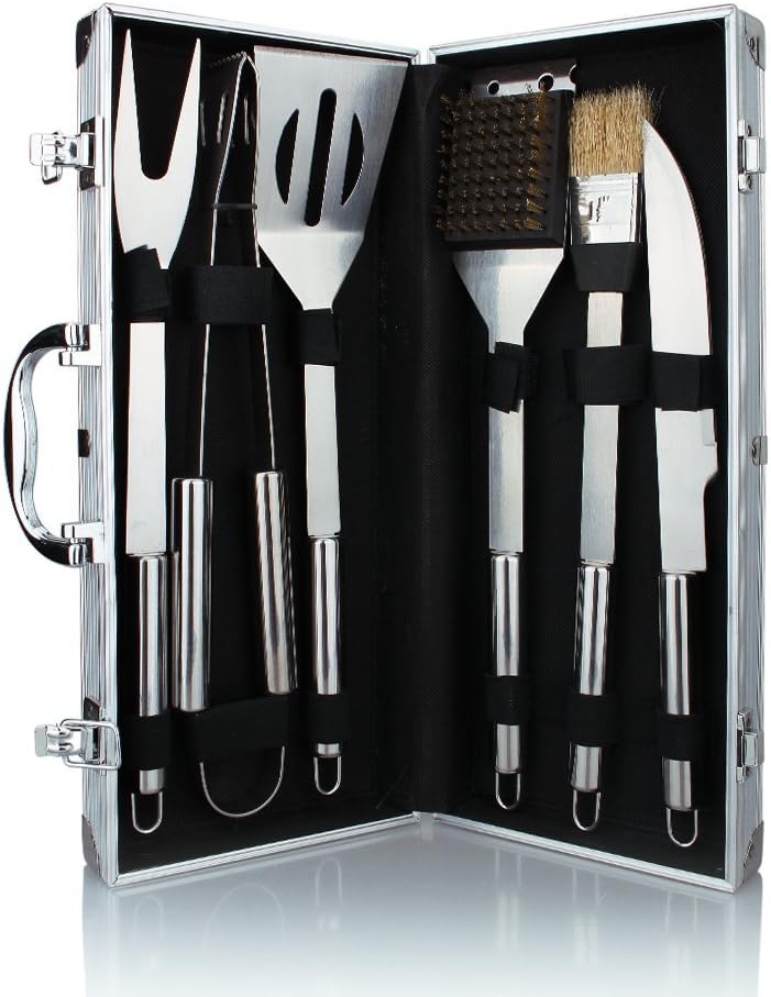 Stainless Steel BBQ Grilling Tool Set --6 Piece Barbecue Kit Carry Case/Outdoors Portable BBQ Grilling Tool Set