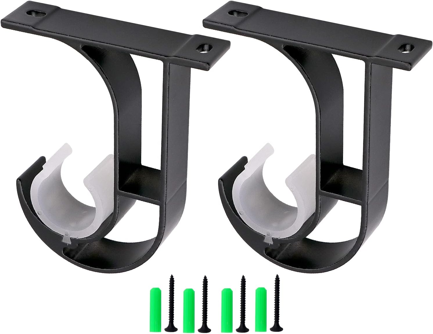 Aluminum Alloy Curtain Rod Bracket, Holder - Mounted on the Ceiling 2 Set (Black)