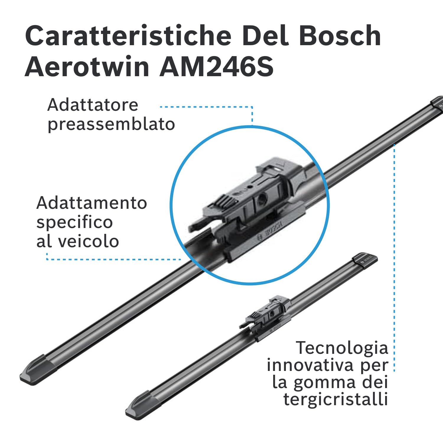 Bosch Aerotwin AM246S Tergicristalli Anteriori, Set di 2 Spazzole di Ricambio, con Adattatore Preassemblato, 650 mm/380 mm