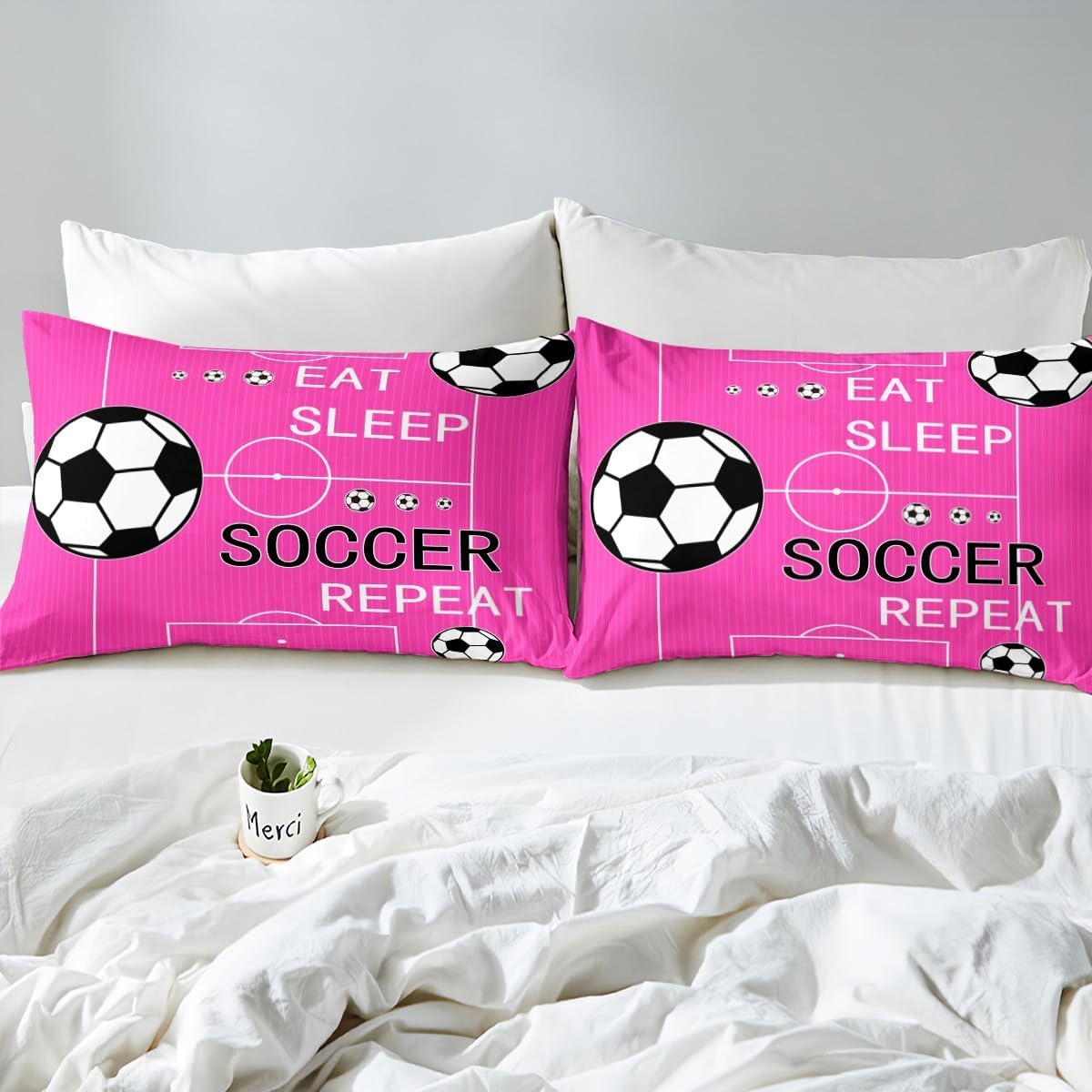 jejeloiu キッズ サッカー ボックスシーツ クイーンサイズ フットボール 寝具セット 男の子 女の子 Eat Sleep ベ