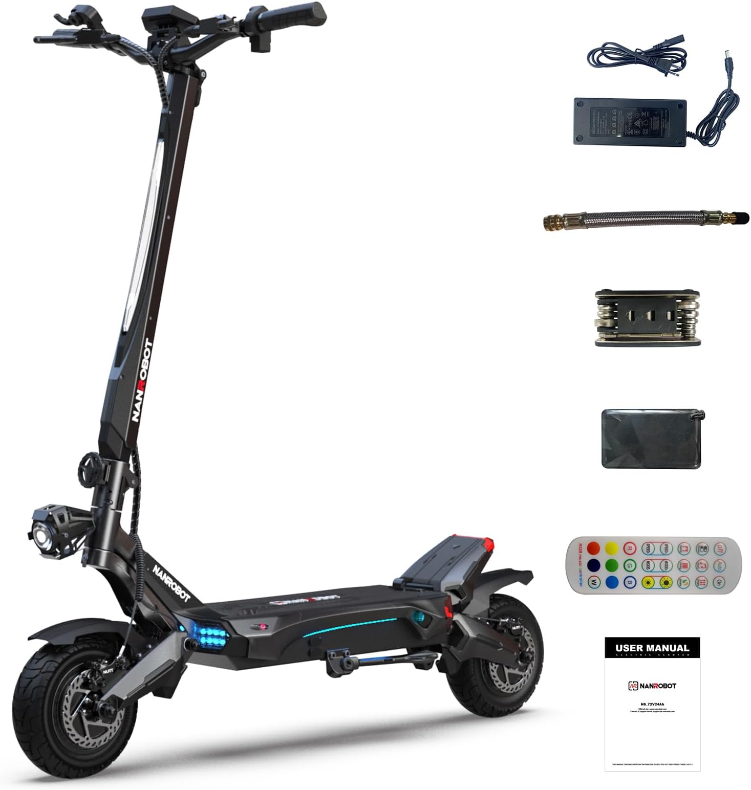 NANROBOT Electric Scooter Adults 50mph Dual Motor Electric Scooter with Suspension 80Miles Range Fast Sports Escooter Folding 10" Off Road Tires 330LBS Max Load Complies with UL2272 Certification