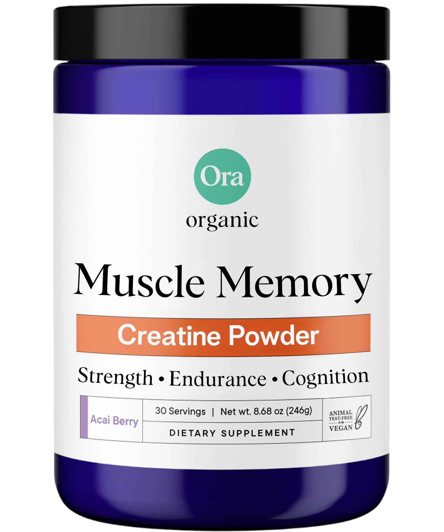 Ora OrganicCreatine Monohydrate Powder - German-Sourced Creavitalis for Strength, elevATP for Energy, D-Ribose & Taurine for Recovery - Creatine for Women & Men - Acai Berry Flavor, 30 Servings