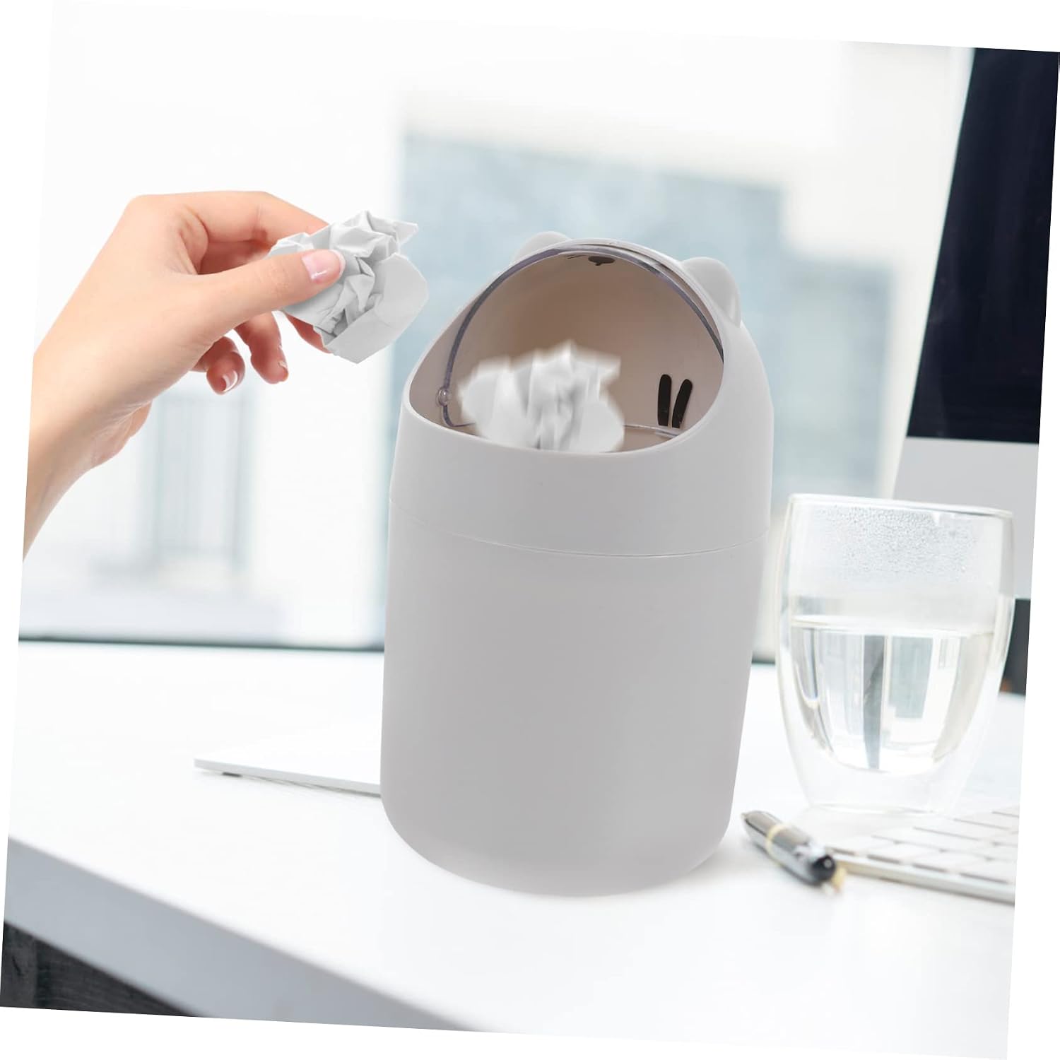 Alipis Cartoon Animal Design Mini Desk Trash Can Plastic Office Wastebasket Lid