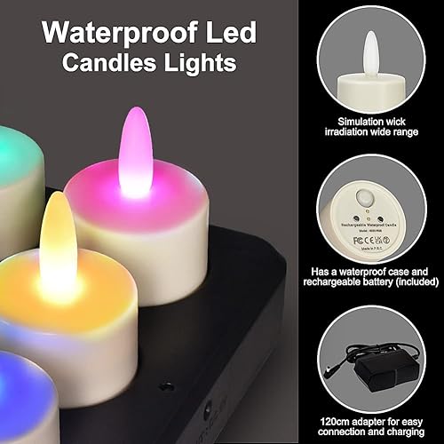Miniatura 3 de idyl light Velas de té recargables con temporizador remoto, parpadeantes que funcionan 55 horas, impermeables, sin llama, para decoración del hogar,