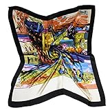 ETSYG 32'' Silk Scarf Women’s Oil Painting House Pattern Large Square Satin Headscarf Headdress