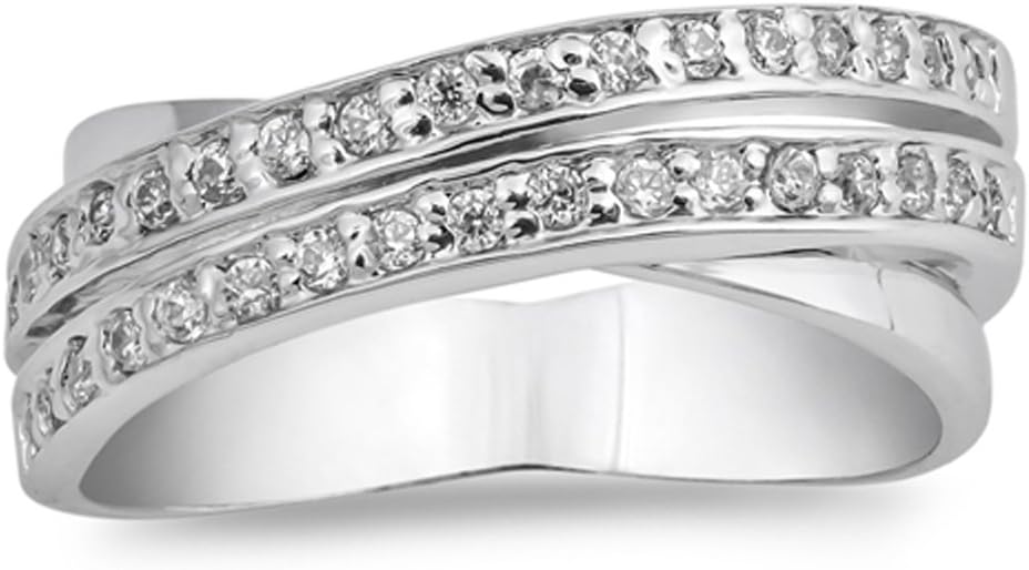 Clear CZ Criss Cross Knot Wedding Ring New .925 Sterling Silver Band Sizes 5-9