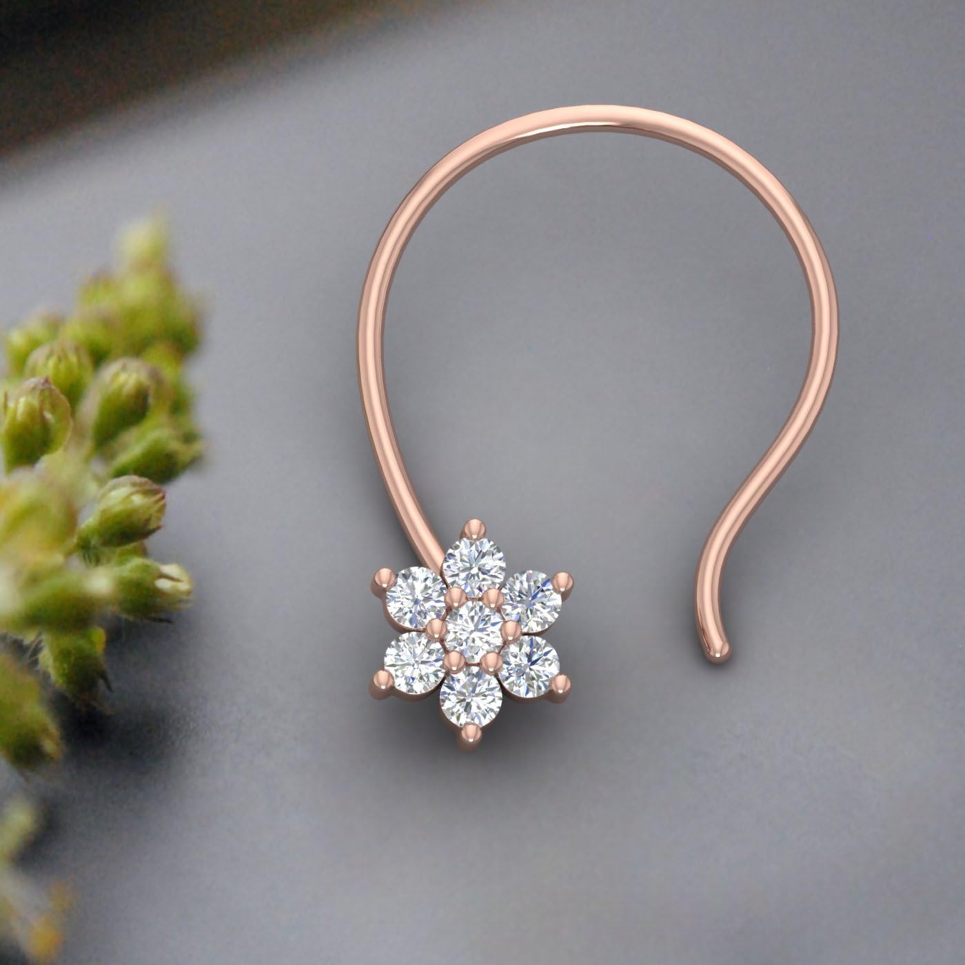0.04 Carat 7-Stone Cluster Natural Diamond Nose Pin Stud in 14K Solid Gold Nose Stud (SI1-SI2 Clarity)