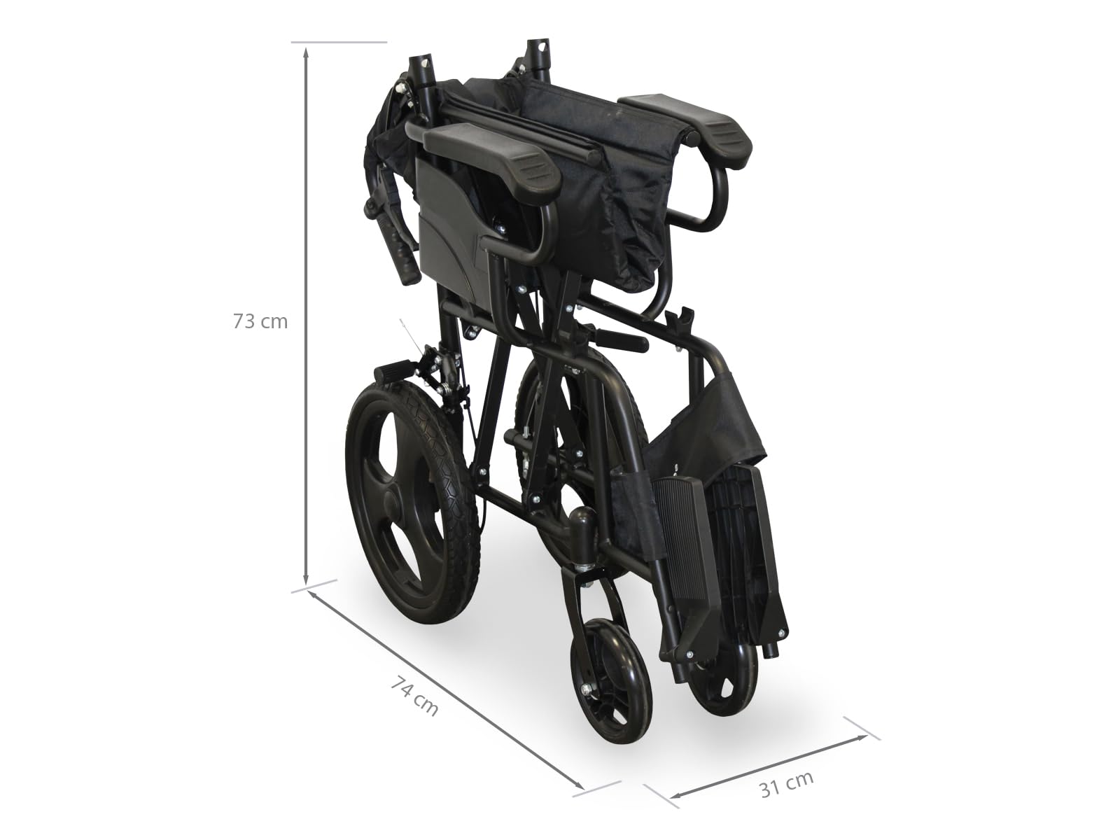 WELLCORE Fauteuil roulant de transfert pliant, châssis en acier, léger et compact, roues solides, freins à poignée, dossier pliable, largeur d'assise 46 cm, jusqu'à 100 kg.