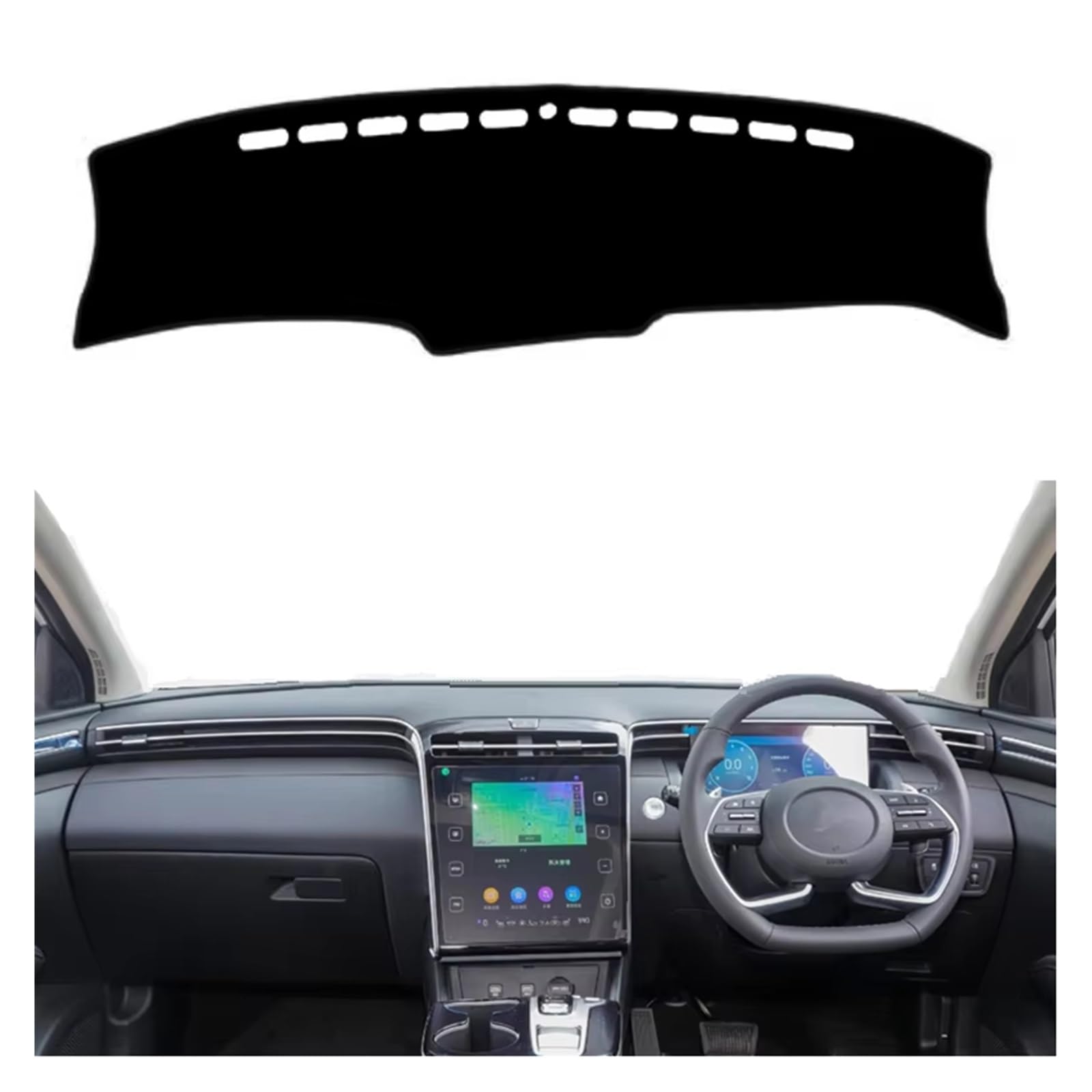 Dashboard Für Hyundai Für Tucson NX4 2021-2024 Dashboard Abdeckung Matte Pad Anti-Uv Dash Sonnenschutzdach Schützen Teppich Zubehör Center Konsole Armaturenbrett Matte(Black(Black Edge) RHD)