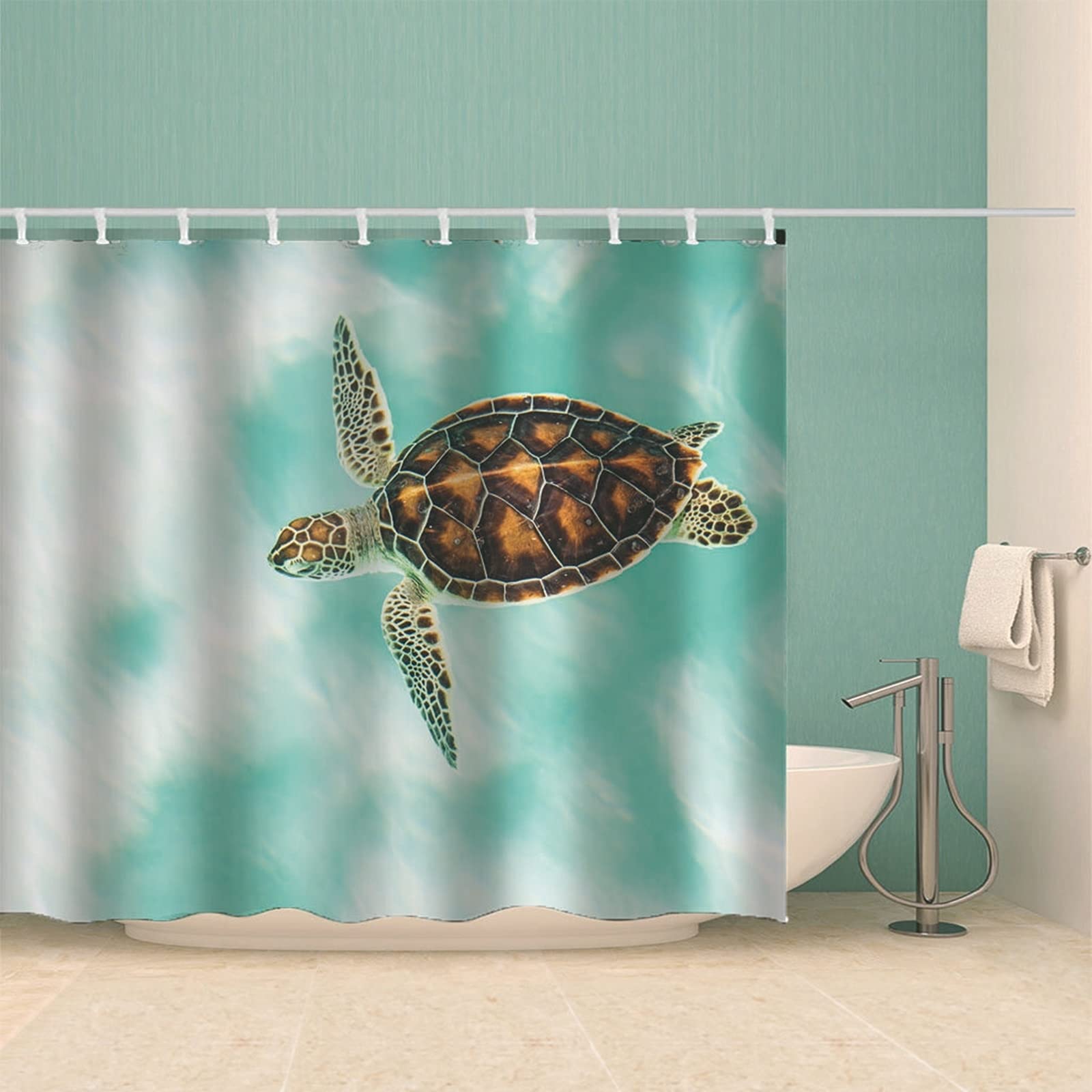 Tende da Bagno Verde Tende da Bagno Lavabili Tenda Finestra Bagno Poliestere con Ganci Tenda Doccia Tartaruga, 180x180cm