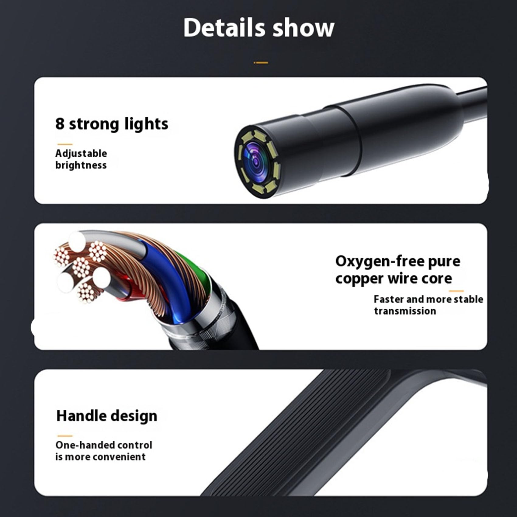 Endoscope de Poche 8mm, Écran LCD Couleur 4.3 Pouces, Batterie 2600mAh, IP67 Étanche