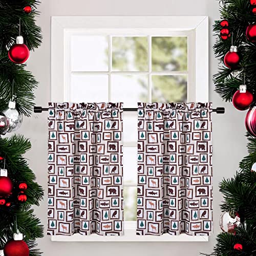 Glowsol Christmas Tier Curtains, 36-Inch Length Christmas Animals Pattern Window Curtains, Boho Xmas Short Curtains For Window Kitchen Living Room Bathroom Home Decor Rod Pocket Cafe Curtains 2 Panels #TOP2