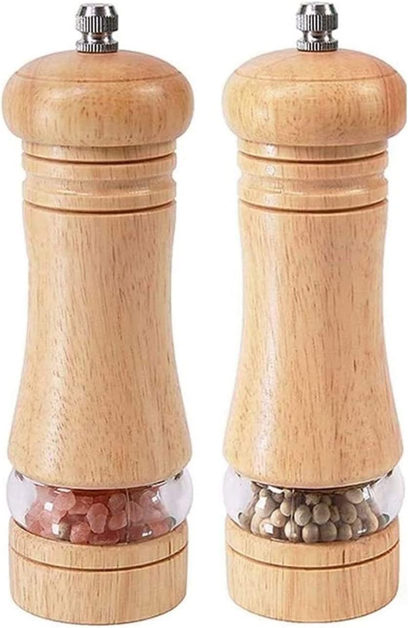 Salt and Pepper Grinders, Oak Wooden Salt and Pepper Mills Shakers, Ceramic Rotor with Strong Adjustable Coarseness