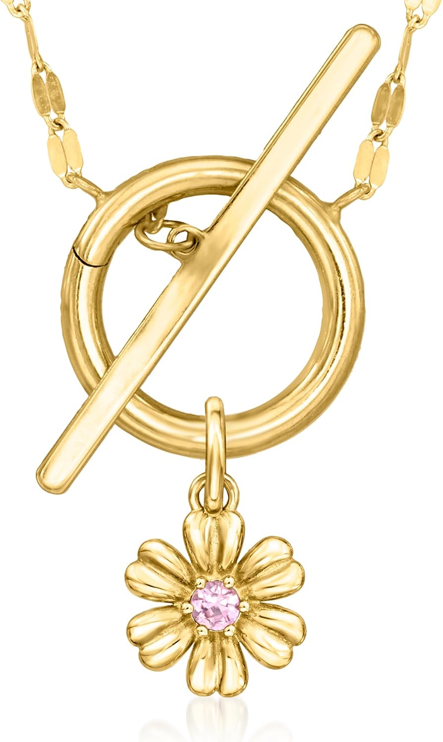 Pure Collection by Ross-Simons Pink Sapphire Flower Charm in 14kt Yellow Gold