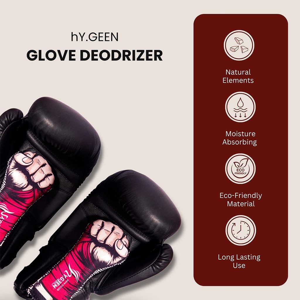 LIVEVIE Hygeen Activated Charcoal Glove Odor Absorber | 2-Pack Natural Deodorizer for Boxing, MMA & Gym Gloves | Long-Lasting Moisture Wicking Freshener for Daily Use, Red