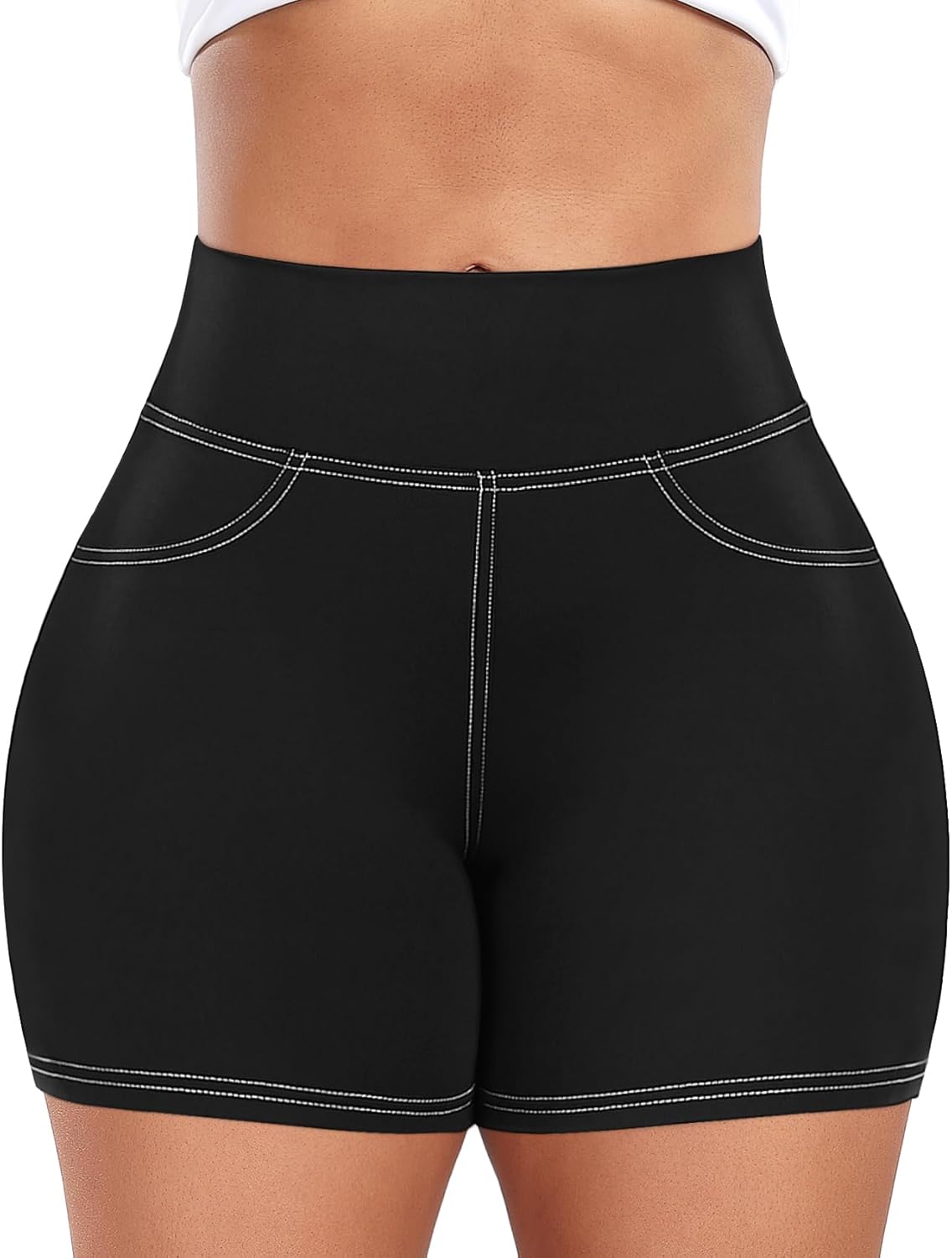 SEASUM Women's 3/4.5 Inch High Waisted Booty Shorts with Pockets - Butt Lifting Cargo Scrunch Gym Yoga Workout Bottom