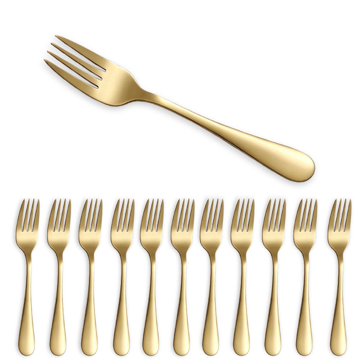 Gold Cake Forks Set of 12pcs 14cm, Berglander Titanium Golden Plating Stainless Steel Dessert Fork Appetizer Small Forks for Cake, Fruit, Cheese, Party, Hotel, Restaurant, Cafes Dishwasher Safe