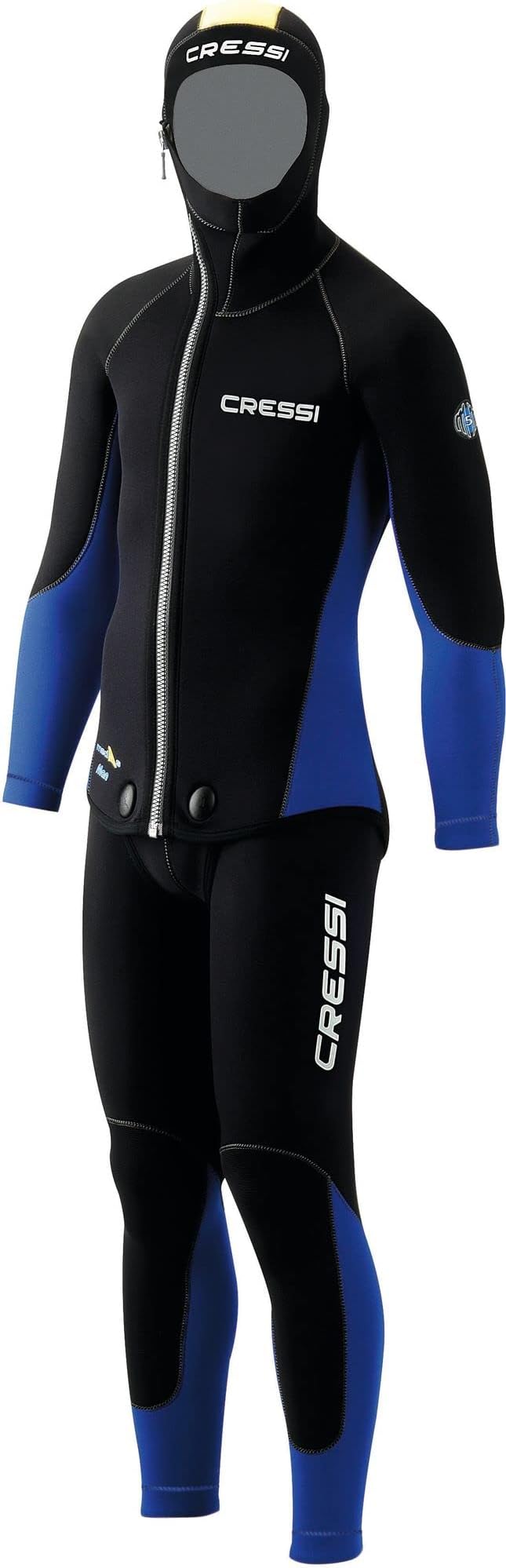CRESSI Medas Man 2 Piece Wetsuit 5mm - Complete Wetsuit Men's Diving Suit 5mm Neoprene made up of Jacket with Incorporated Hood and Dungaree Pants, Black/Blue
