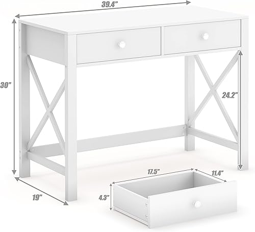 Miniatura 2 de WiberWi Escritorio de oficina en casa con cajones, escritorio moderno blanco para computadora, pequeña mesa de tocador de maquillaje para