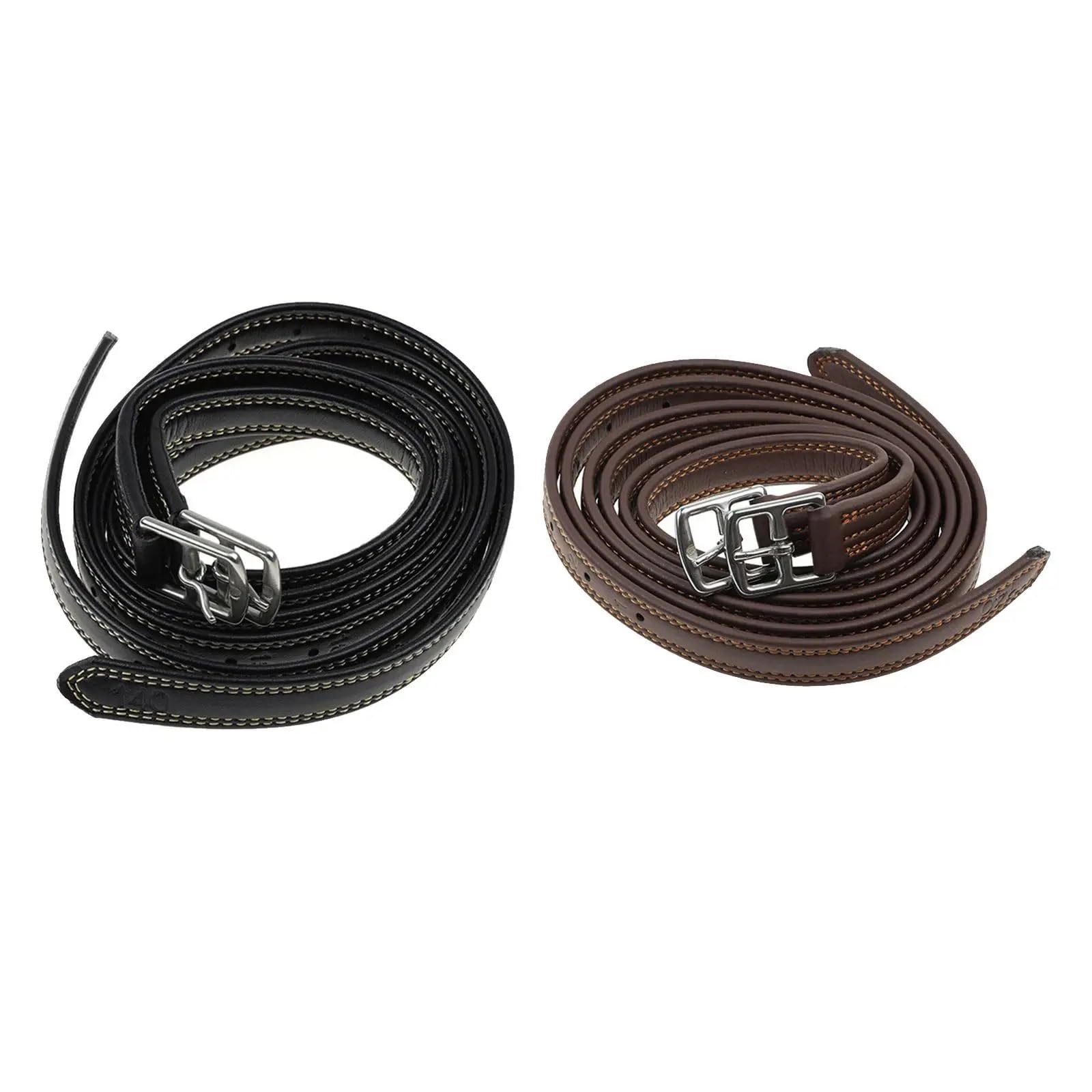2 Pcs Stirrup Leathers Adjustable Soft Equestrian Belt Horse Riding Strap Genuine Leather Supplies with Buckles Für Dressur(Black)