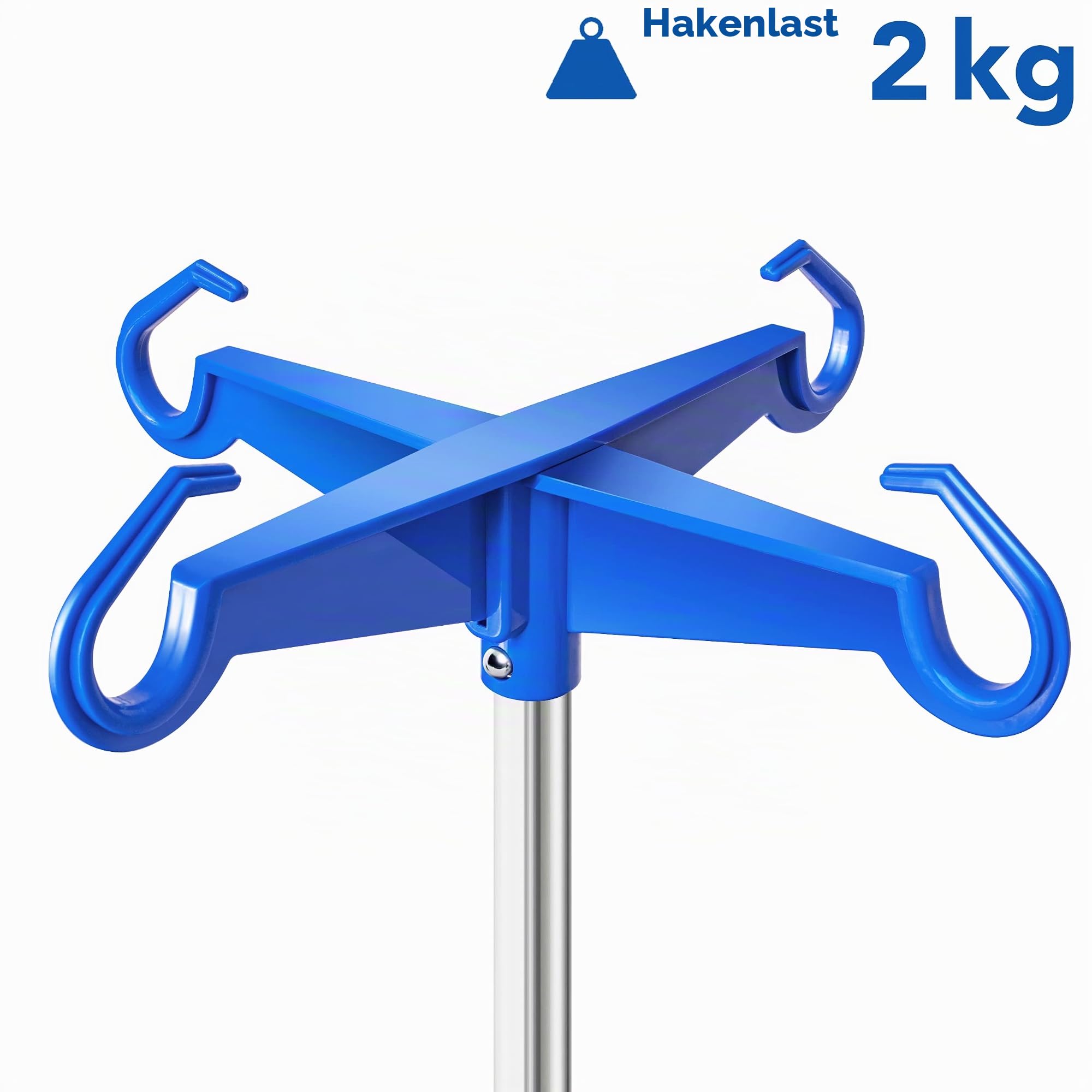 AIESI® Infusionsständer aus EDELSTAHL mit 4 Kunststoffhaken und drehbaren Rädern mit Bremse, Gratis 2 Flaschenhalter 100 ml, Garantie 24 monate