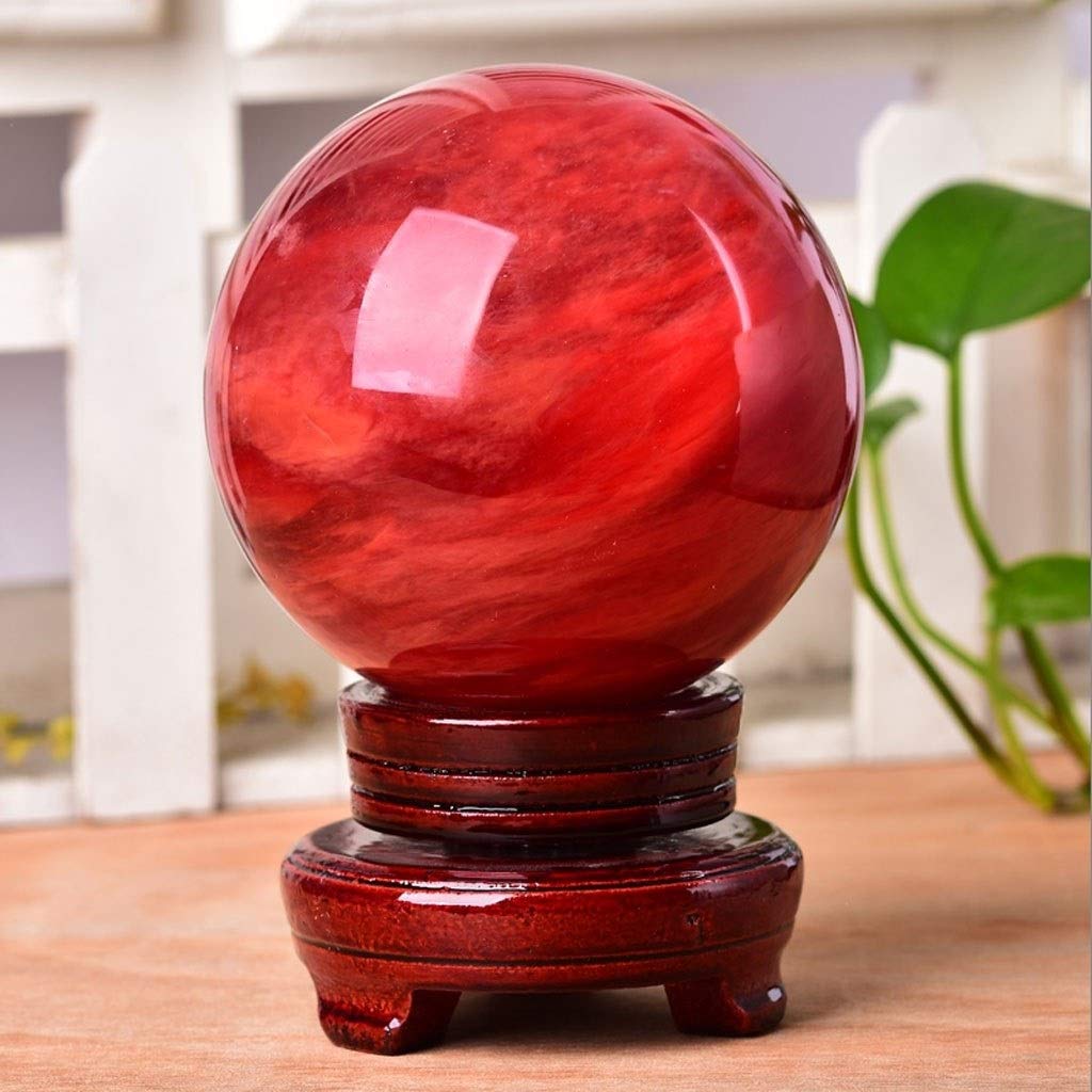 bola de cristal (en la magia occidental) Rojo Esfera de Cristal natural, Piedra Bola rara potencia rojo for curación de cristal, meditación, Adivinación, Feng Shui, Hecho a Mano (80mm) bola de cristal