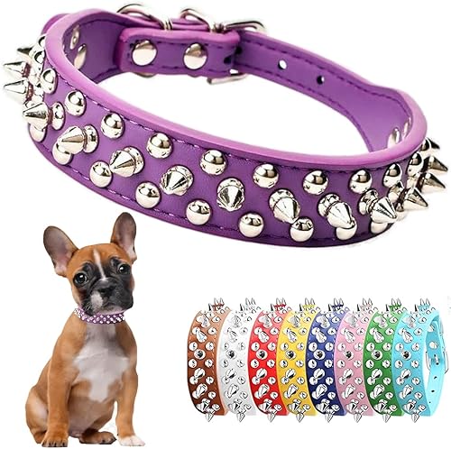 Miniatura 10 de Hotlion Collar de perro con púas ajustable de piel sintética con remaches y tachuelas para cachorros, gatitos, animales, pequeños, medianos y