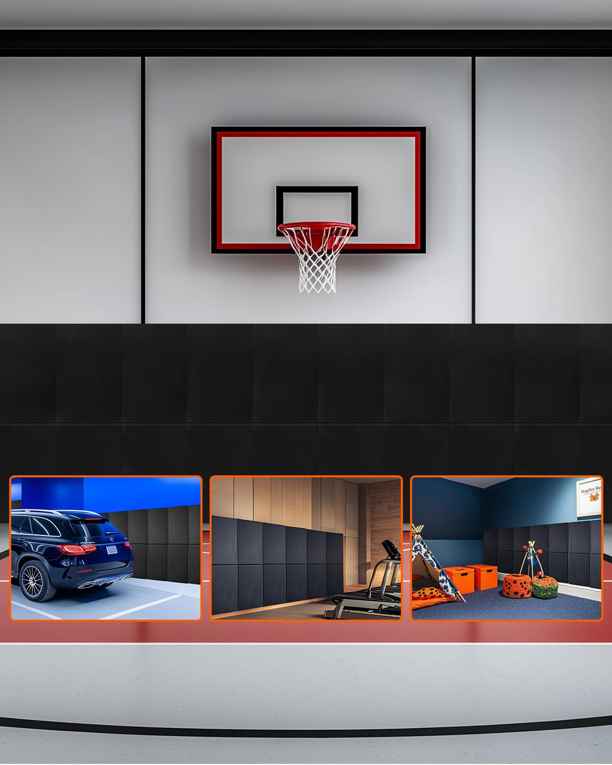 VEVOR Acolchado de Pared para Gimnasio, Resistente al Desgarro, para Cancha de Baloncesto, Almohadilla Protectora Duradera e Impermeable para Gimnasio, Garaje, 1500 x 500 x 50 mm, Negro, 4 uds