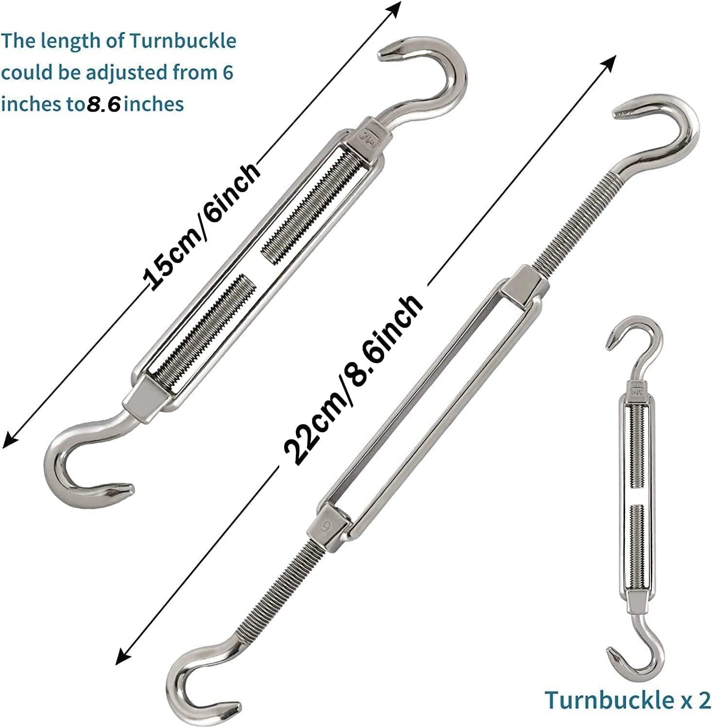 Upgraded 44PCs Sun Shade Sail Fixing Kit, Shade Sail Hardware Kit 4mm Thick Stainless Steel Ropes for Triangle Rectangle Sun Shade Sail Installation