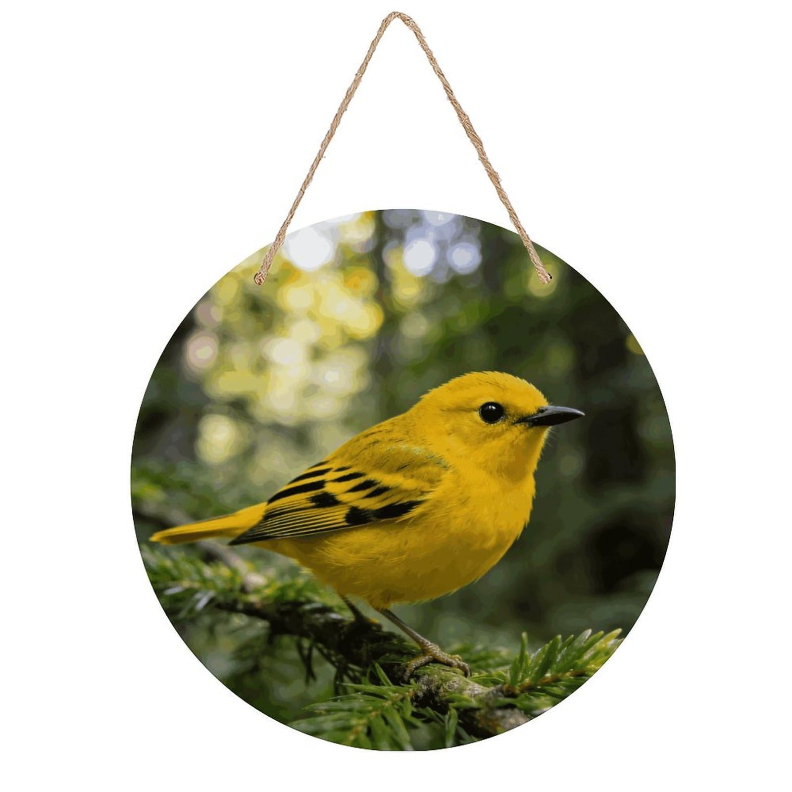 FekiLoot Warbler Wall Art Decor Round Wood Hanging Sign Decoration Wooden Circle Door Sign Round Hanging Decorative Wood Plaque Door Hanger for Home Outdoor Indoor Decoration