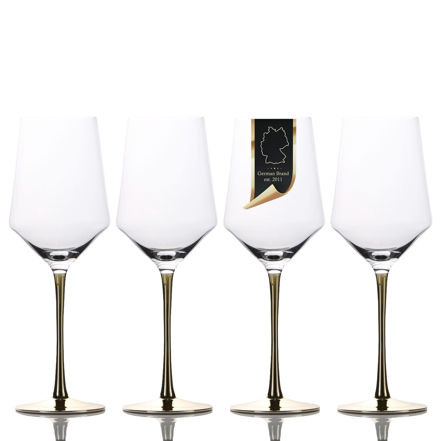 INTIRILIFE 4x copa de vino con tallo dorado - 380 ml de capacidad - copa de vino tinto copa de vino blanco cristal a prueba de golpes