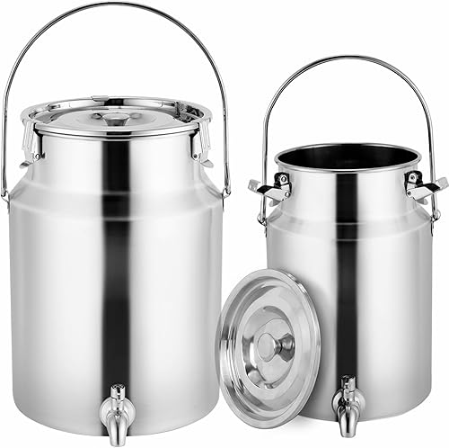 YMJOINMX Lata de leche de acero inoxidable 304 con espita 10 litros+5 litros dispensador de bebidas de agua de metal