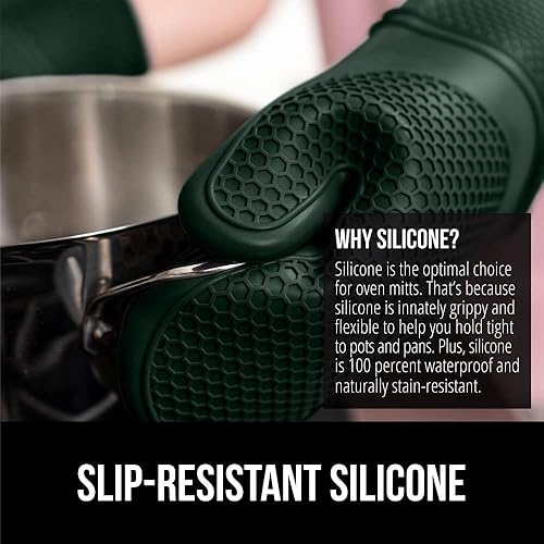 Miniatura 119 de GORILLA GRIP Juego de 4 manoplas de horno de silicona suave sin BPA y soportes para ollas, resistentes al calor, forro de algodón grueso, agarre Rojo