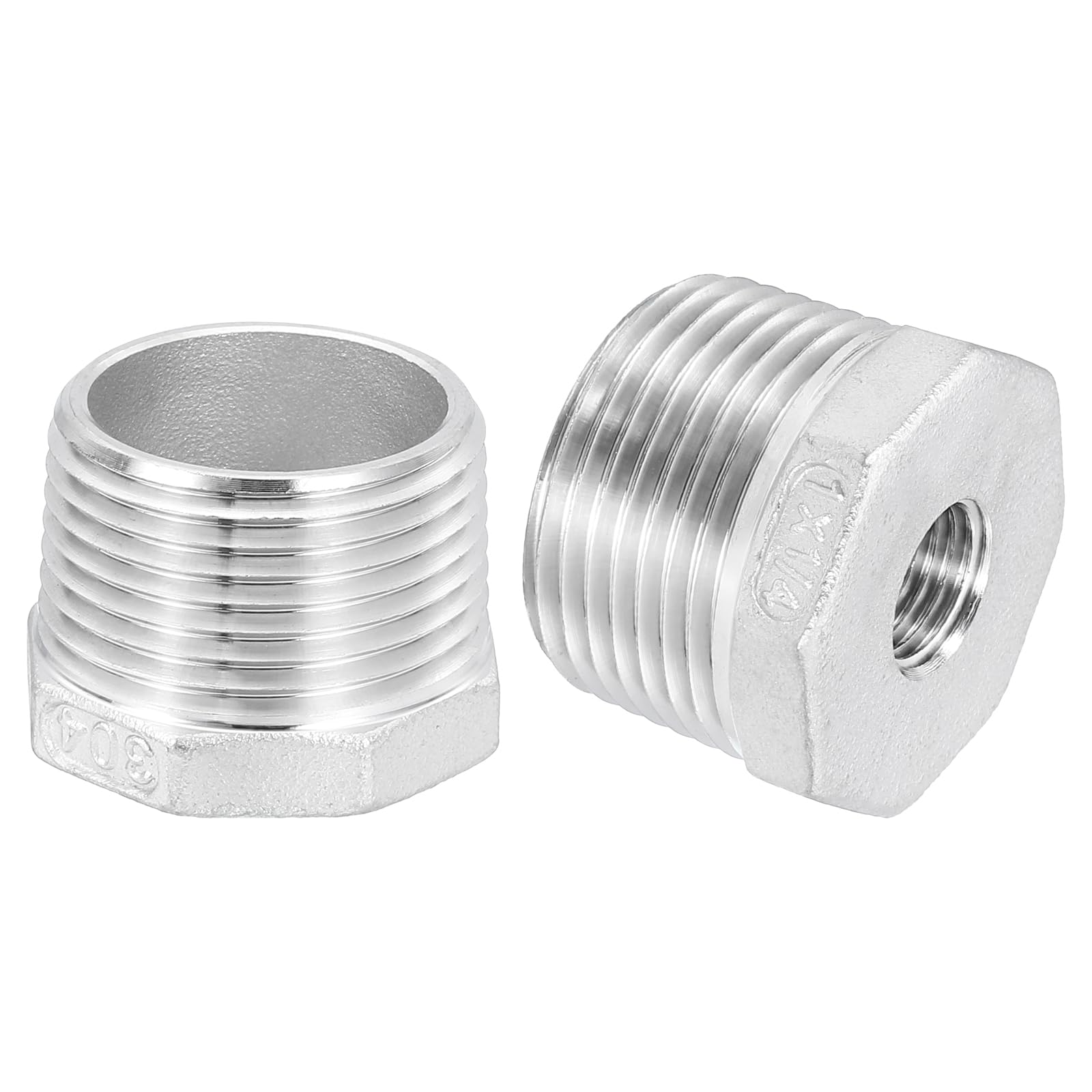sourcing map 1Pcs 1" Male to 1/4" Female NPT 304 Stainless Steel Reducer Hex Bushing, Reducing Cast Pipe Adapter Fitting for Industrial, Oil/Gas, Water, HVAC, and Plumbing Systems