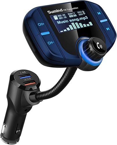 Miniatura 13 de Transmisor FM Bluetooth mejorado, kit de coche manos libres con adaptador de radio inalámbrico con pantalla de 1,7 pulgadas, QC3.0 y puertos USB