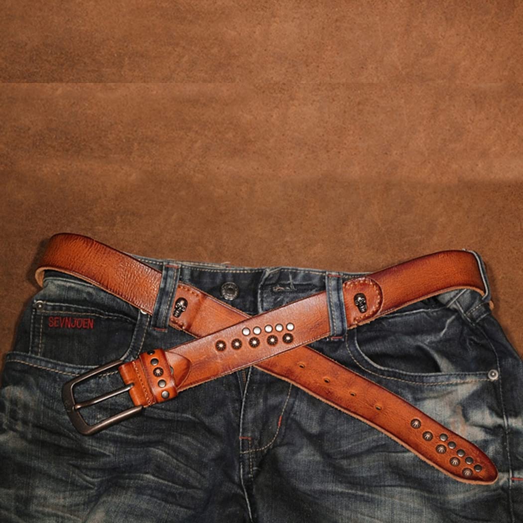 Cintura, in pelle con borchie con teschio for uomo donna Punk Rock con fibbia ad ardiglione antigraffio, lunghezza 105 cm - 125 cm