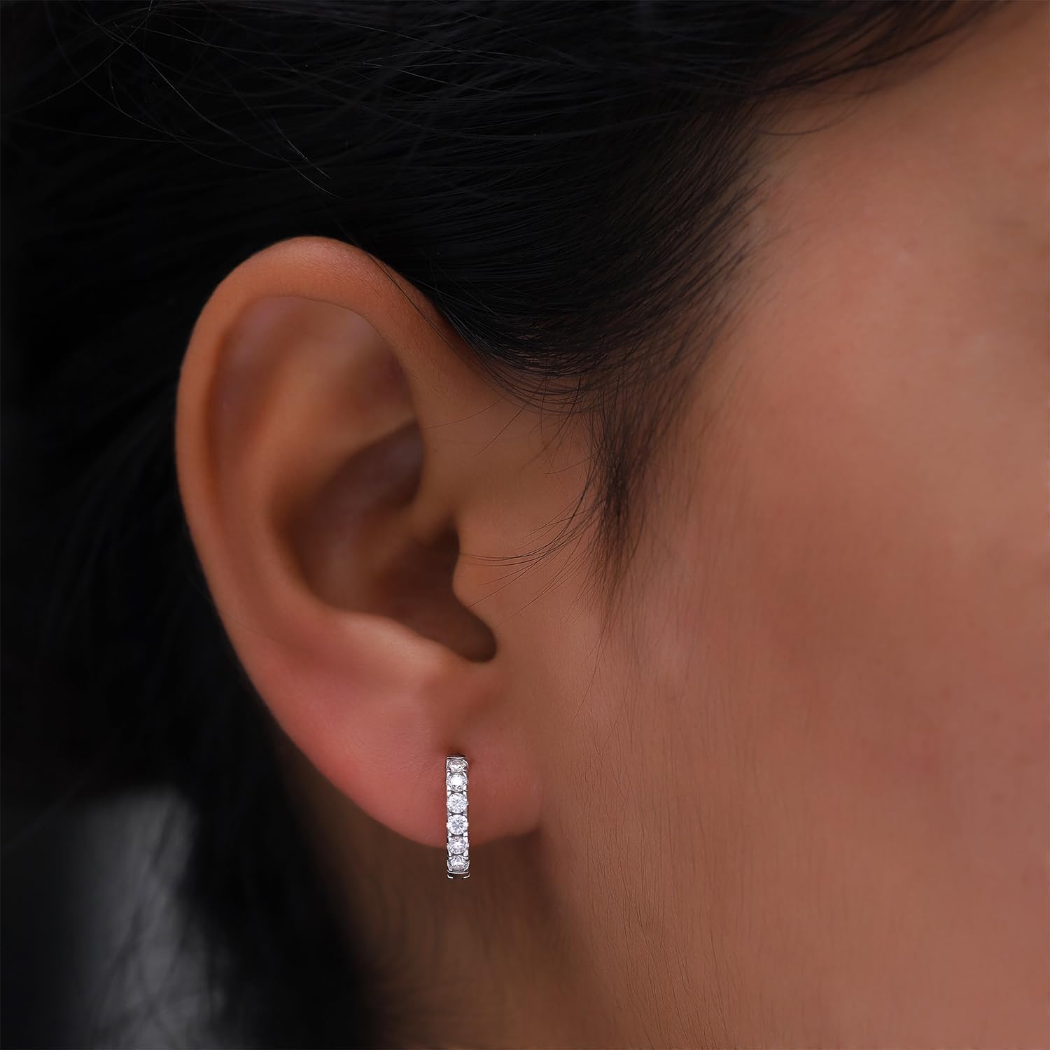 Huggie Hoop Earrings for Women with Round Lab Created Moissanite Dainty Cartilage Earrings in 18K Gold Plated Jewelry