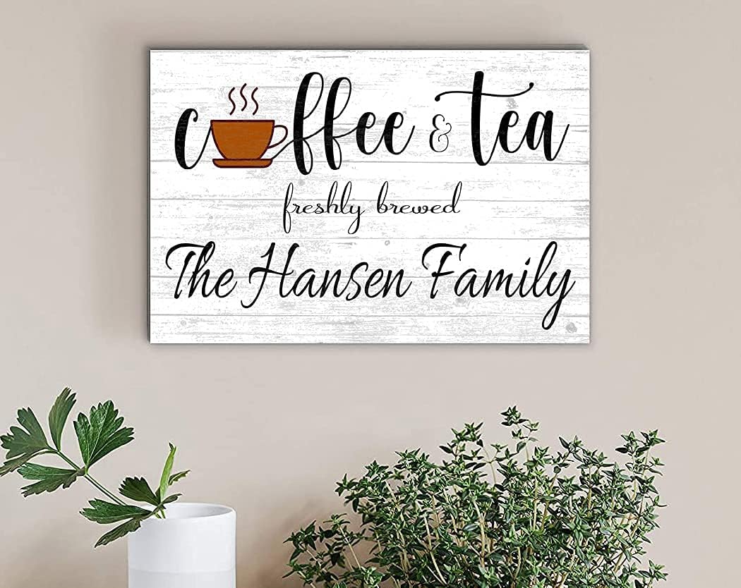CUSTOM Coffee Sign for Coffee Bar or Kitchen Decoration - SOLID WOOD - 16in x 10.5in - for Home, Office, Housewarming Gift Idea (Coffee & Tea Freshly Brewed)