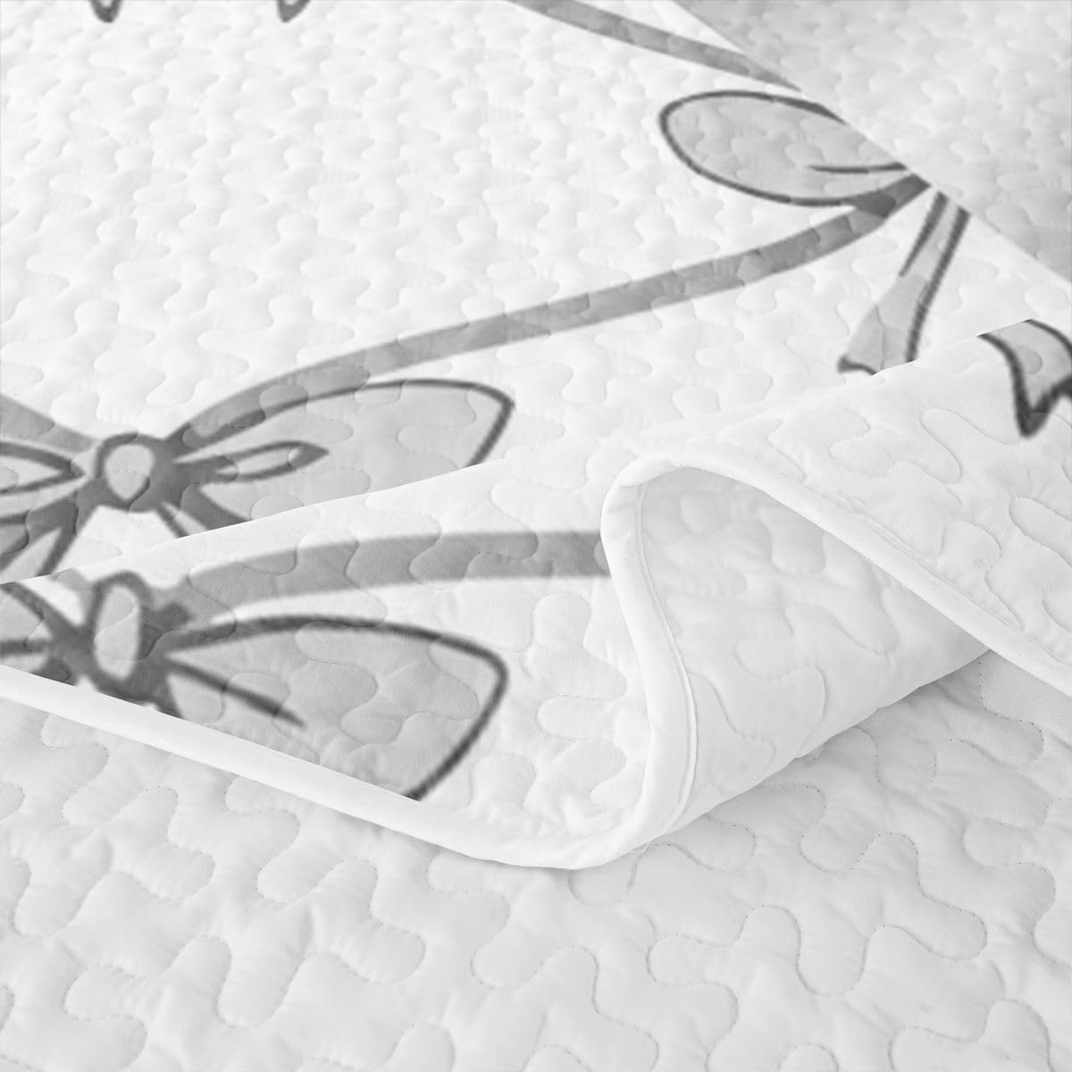Feelyou Grey Bow Quilt Sets Cute Ribbon Bow Quilt Bedspread for Kids Boys Girls Black Grey White Bedspread Coverlet Set Princess Style Lightweight Bedding