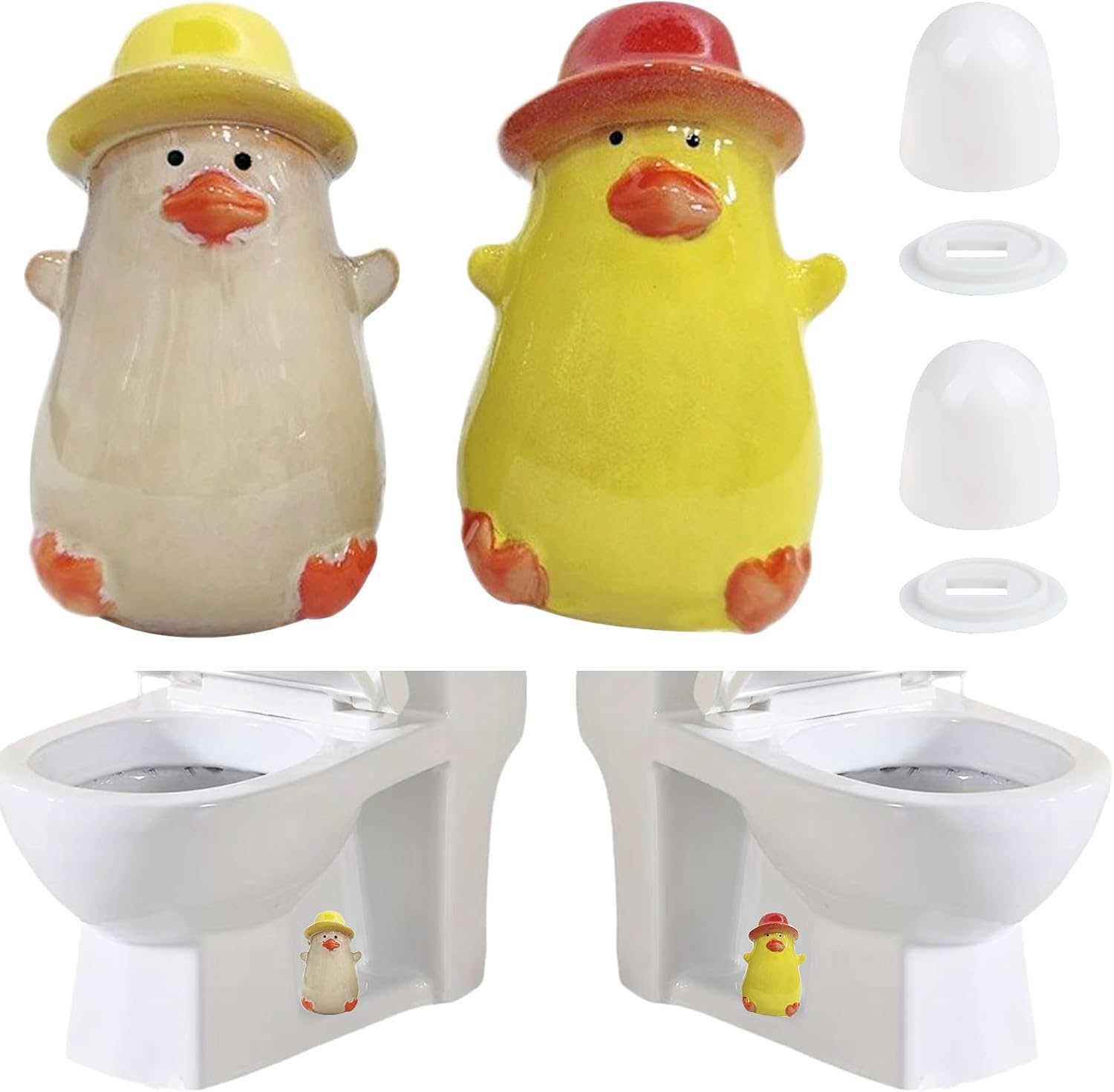 4 Pack Toilet Bolt Covers with 2 Pack Cute Duck Ceramic Toilet Bolt Caps and 2 Pack Universal Screw Covers Caps, LIKEYO Decorative Fun Bathroom Decor Replacement Parts