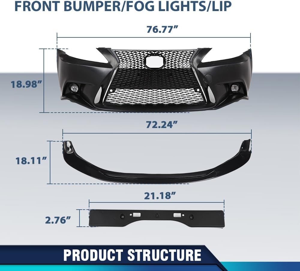 PIT66 Front Bumper Set, Compatible with 2006 2007 2008 2009 2010 2011 2012 2013 LX IS IS250 IS350 to 14+ F-Sport Front Bumper Kit & Front Lip & License Plate