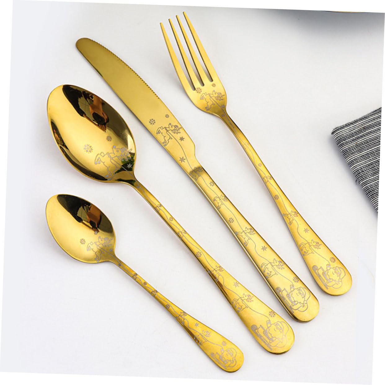 Alipis 5 Juegos De Cubiertos De Navidad Tenedores De Postre De Navidad Decoraciones De Mesa De Navidad Vajilla De Acero Inoxidable Cuchara Dorada Cubiertos De Filete para Banquete
